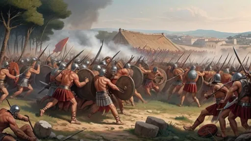 Prompt: barbarians attacking a roman military camp