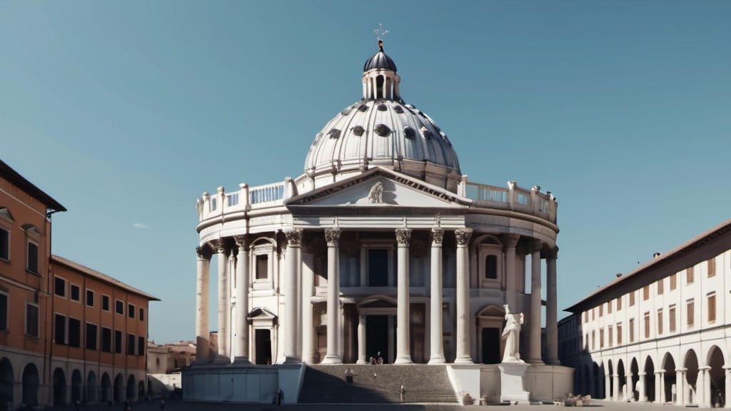 Prompt: A white ancient roman building with a dome, in 4k HD quality