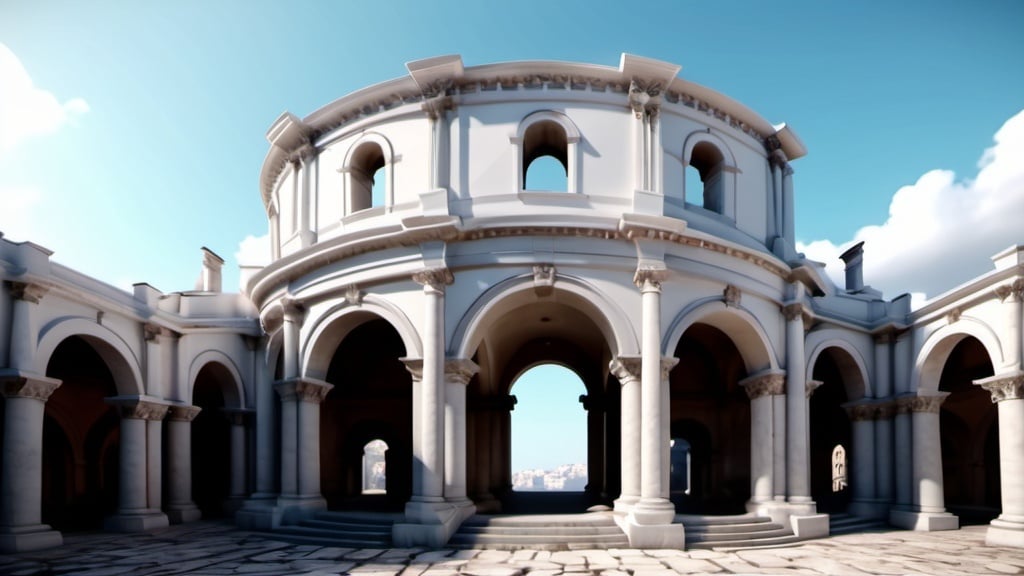 Prompt: A white ancient roman building with arches, in 4k HD quality