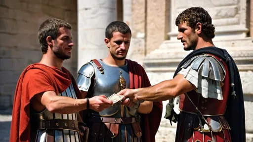 Prompt: a mercenary of the roman empire receiving a payment