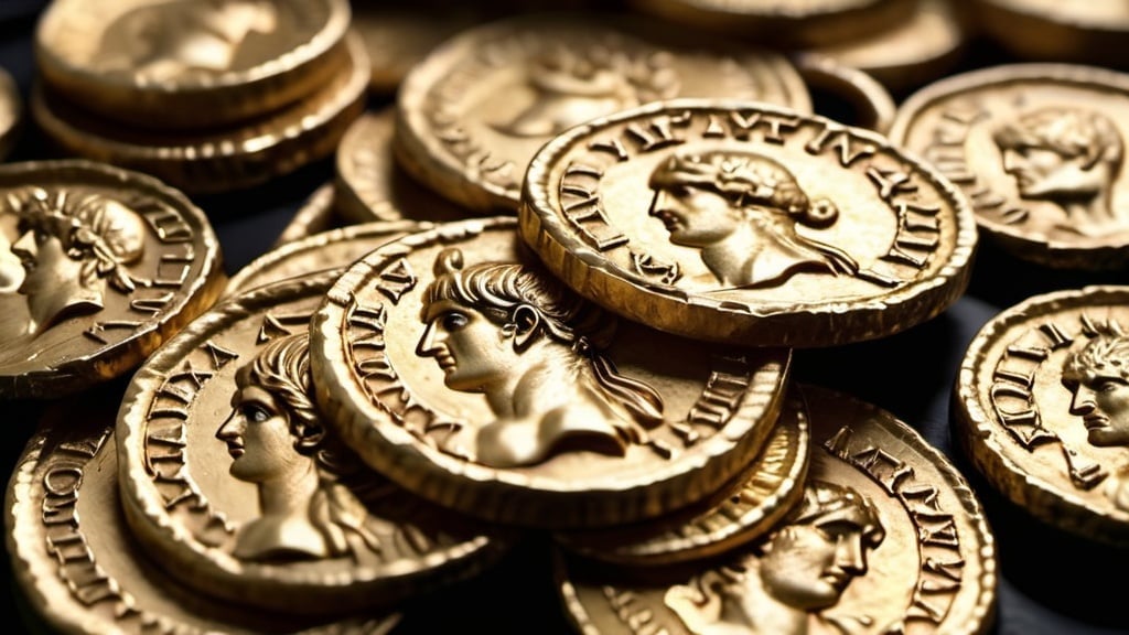 Prompt: Roman gold coins, in 4k HD quality