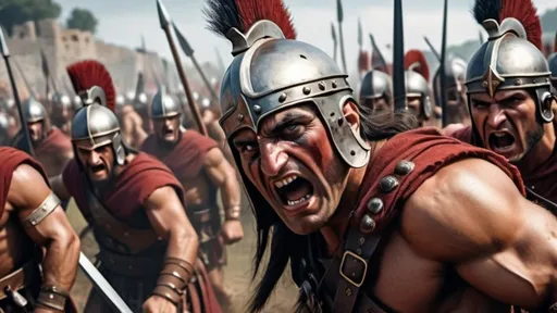 Prompt: barbarians with highly realistic and well-defined faces attacking the roman empire, in 4k HD quality