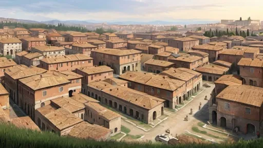 Prompt: a lower class neighbourhood of the roman empire