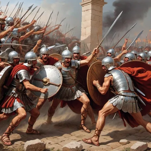 Prompt: Roman soldiers fighting the visigoths