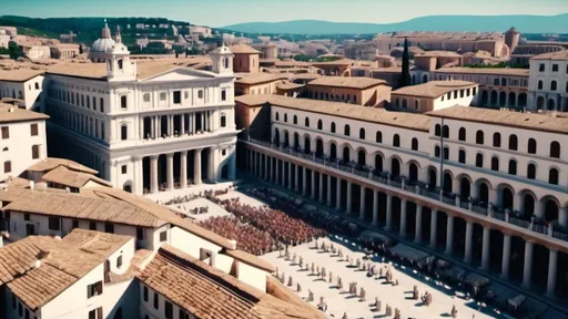 Prompt: A huge roman city with lots of white buildings and roman citizens, in 4k HD quality