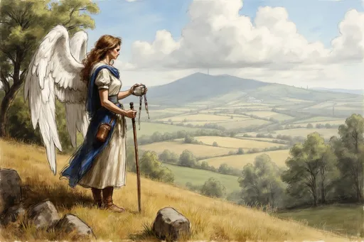 Prompt: <mymodel> DnD, an angel looking at a (((flat lush valley hill))), holding a square and a compass. River, fantasy, heavenly beauty, 8k, high detail, sharp focus,  highly detailed, detailed and high quality background, oil painting, digital painting, Trending on artstation, UHD, 128K, quality, artgerm, highest quality stylized character concept masterpiece, award winning digital 3d, hyper-realistic, intricate, 128K, UHD, HDR, cinematic 3D volumetric, illustration by Marc Simonetti, Carne Griffiths, Conrad Roset, Full HD render + immense detail + dramatic lighting + well lit + fine | ultra - detailed realism, lighting, high - quality, engraved