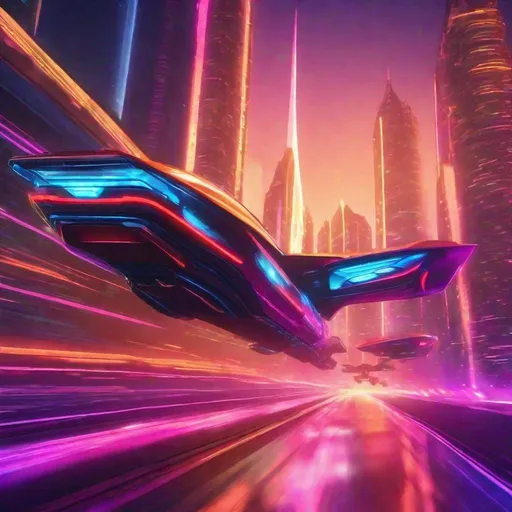 Prompt: digital illustration, various color of flying machine racing through future city, tailights glow, 4k, high res,