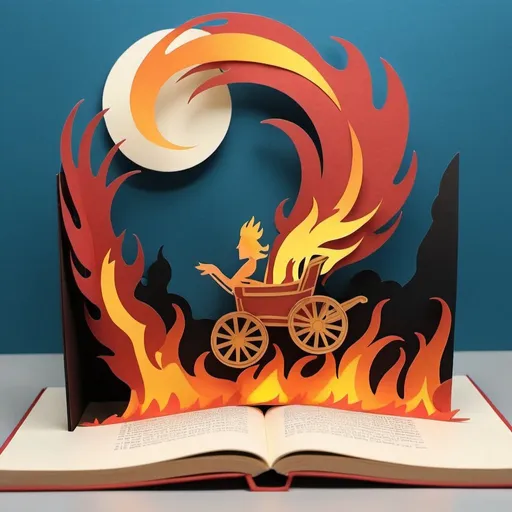 Prompt: pop up book bible story ascension of elijah using flame chariot environment cutting element