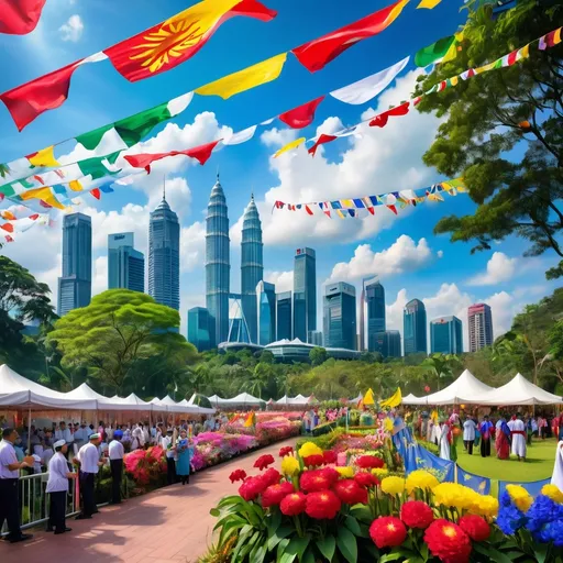 Prompt: garden in Kuala Lumpur cIty on National Day