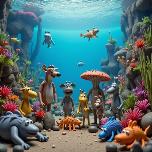 Prompt: a vibrant underwater scenery with different creatures and water plants, Chris LaBrooy, context art, animated, an ambient occlusion render