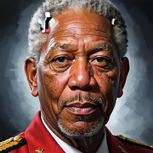 Prompt: Morgan Freeman with hugo chavez uniform