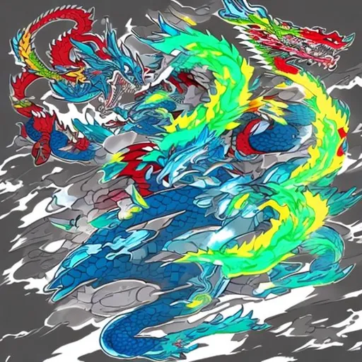 Prompt: xiao from genshin impact but with a lot of colour and dragons 