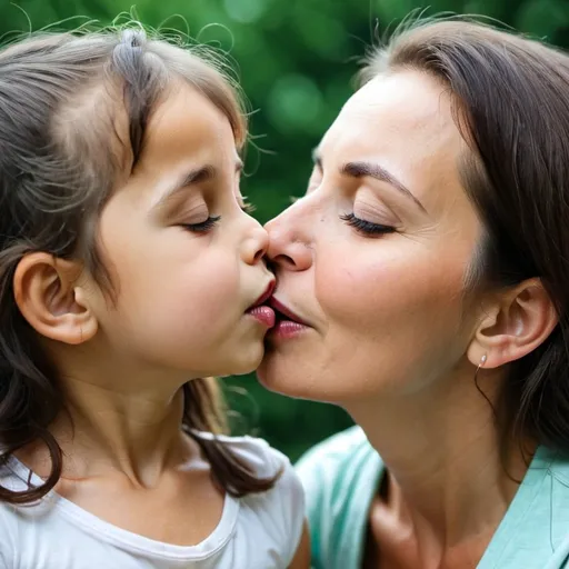 Prompt: Child kiss her mom 