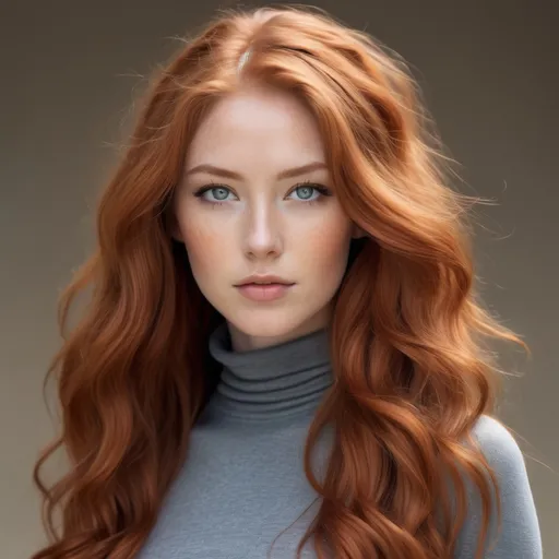 Prompt: A woman with Breathtakingly Gorgeous features. She is a Tribrid mix of a human, Spirit, and Kitsune. She has long, wavy red hair with striking grey eyes and her skin tone is a light tan complexion. She is six foot four taller and 198 lbs with an athletic build. She is wearing a fitted mock neck and a flared A-line silhouette that falls just above the knee. Made from a soft, stretchy fabric, it offers comfort and style. The dress comes in a rich emerald green, accented with a subtle black belt at the waist for a polished look. She is at one of the local charity galas.