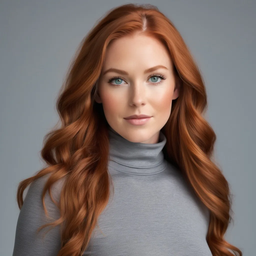 Prompt: A woman with Breathtakingly Gorgeous features. She has long, wavy red hair with grey eyes and she has a light tan skin tone. She is six foot four taller and 198 lbs with an athletic build. She is wearing a fitted mock neck and a flared A-line silhouette that falls just above the knee. Made from a soft, stretchy fabric, it offers comfort and style. The dress comes in a rich emerald green, accented with a subtle black belt at the waist for a polished look. She is at one of the local charity galas.