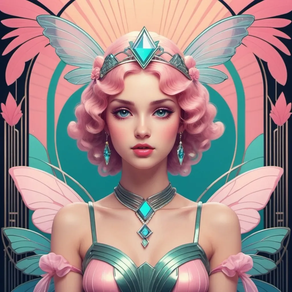 Prompt: Fairy princess in the style of art deco vaporwave 