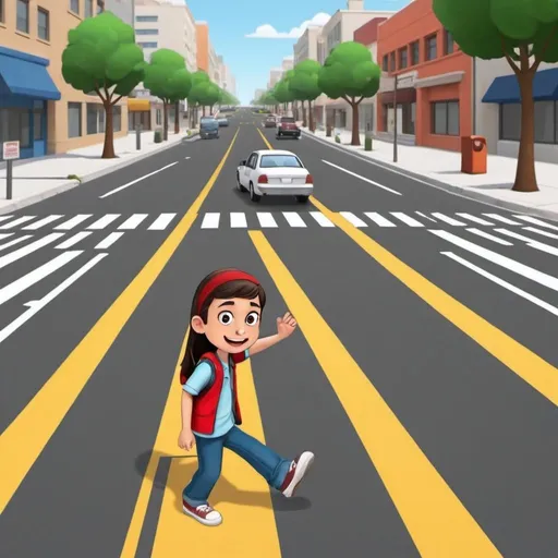 Prompt: Create a animated cartoon crossing road.