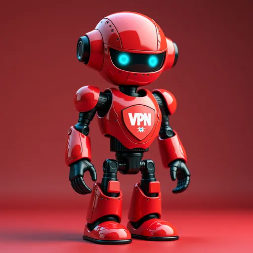 Prompt: create a red color  robot have a shield that text by a word "VPN" 