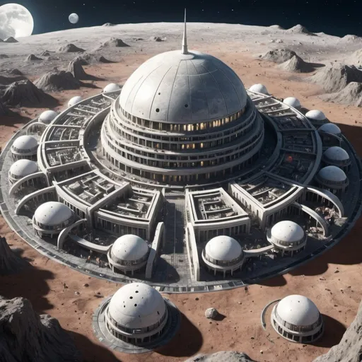 Prompt: A city on the moon holding 1000 people.  It has several levels and domes.  
