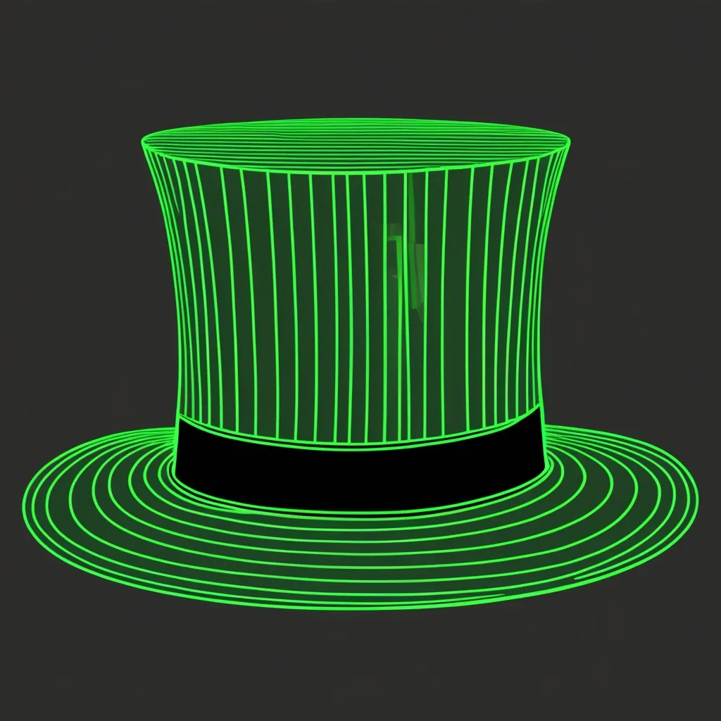 Prompt: make a hat that is built out of green lines, so it is kind of transparent and add no bg, it looks like a top hat and do it front a front view