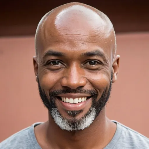 Prompt: handsome African man with salt and pepper beard with bald head and a smile