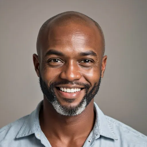 Prompt: handsome African man with salt and pepper beard with bald head and a smile