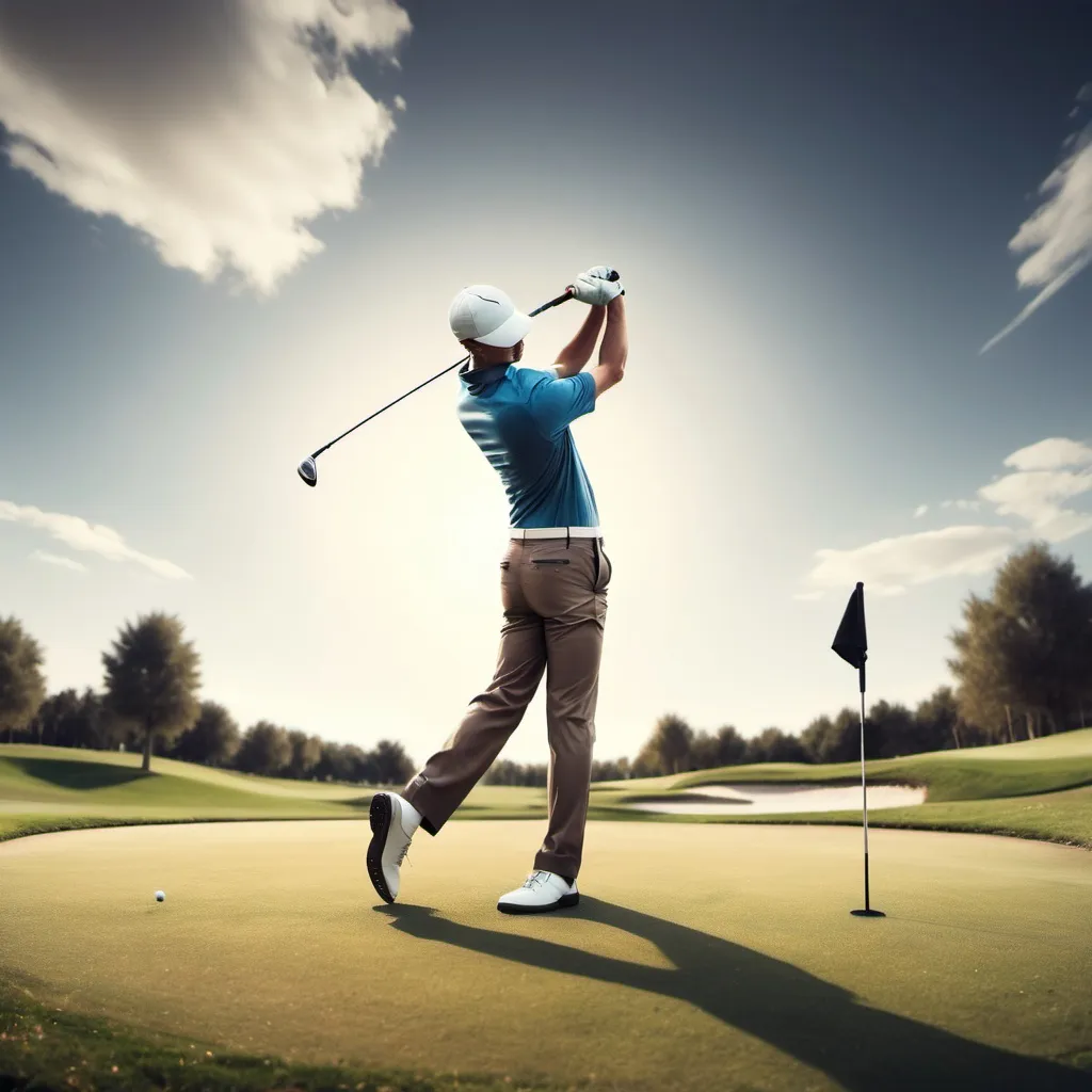 Prompt: Create an image of a person playing golf hitting a drive off the tee box
