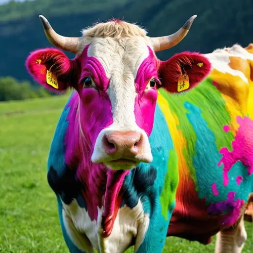 Prompt: Brightly colored cow 