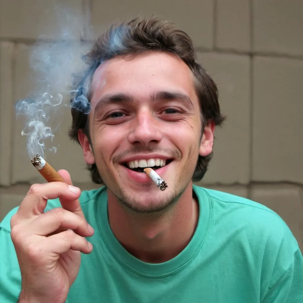 Prompt: Happy Guy smoking crack