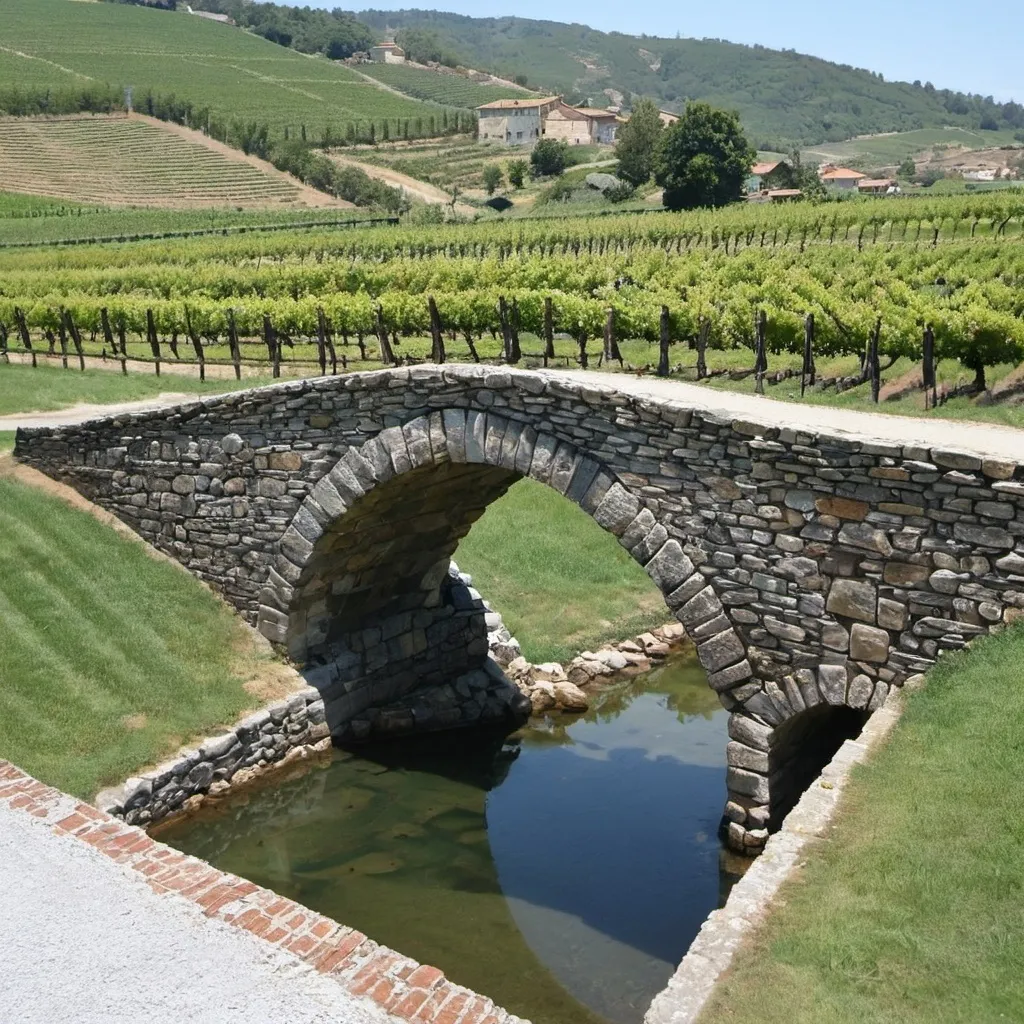 Prompt: a stone bridge connecting two vineyards