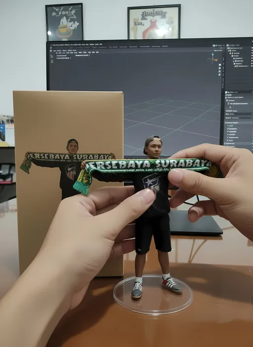 Prompt: lanjut, buka openArt. unggah hasil gambar bikinan gemini,
lalu ketikkan prompt :
"There are two hands lifting the statue while turning it left and right after putting it back down."