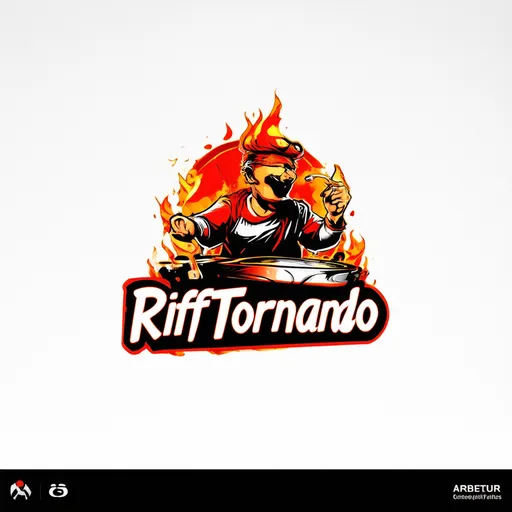 Prompt: Logo with text rifftornado with a dj or music theme