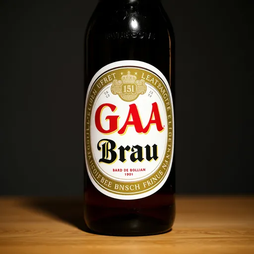 Prompt: Beer bottle that says "GAA Brau"