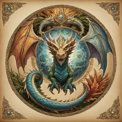 Prompt:  earth elemental dragon behind the earth elemental mandala
