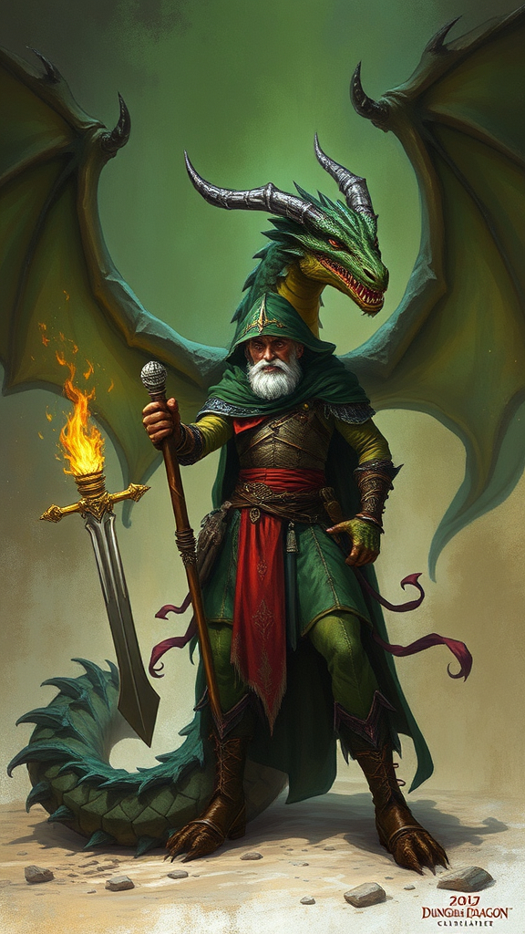 Prompt: dungeons and dragons fantasy art male dragon master