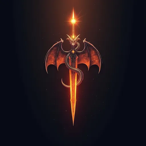 Prompt: stone dragon glowing sword blade logo design