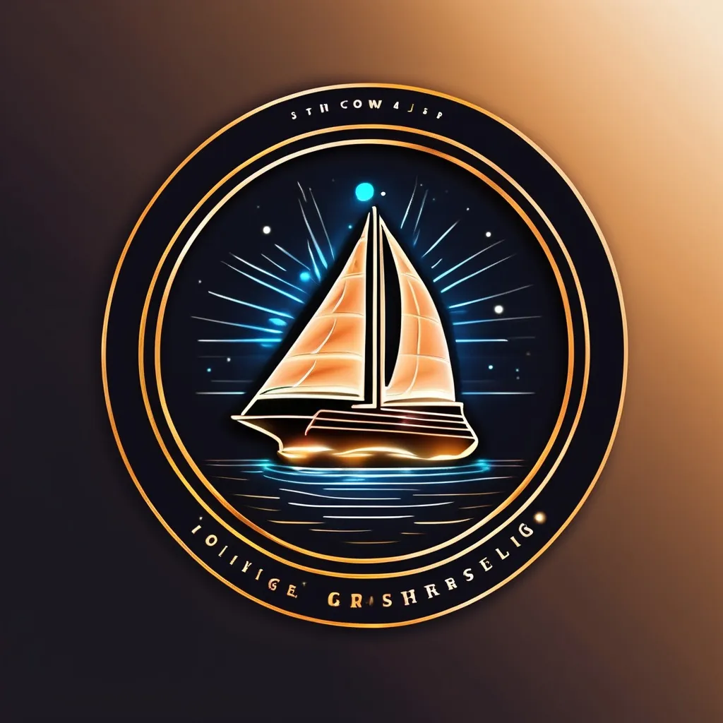 Prompt: ship glowing logo design