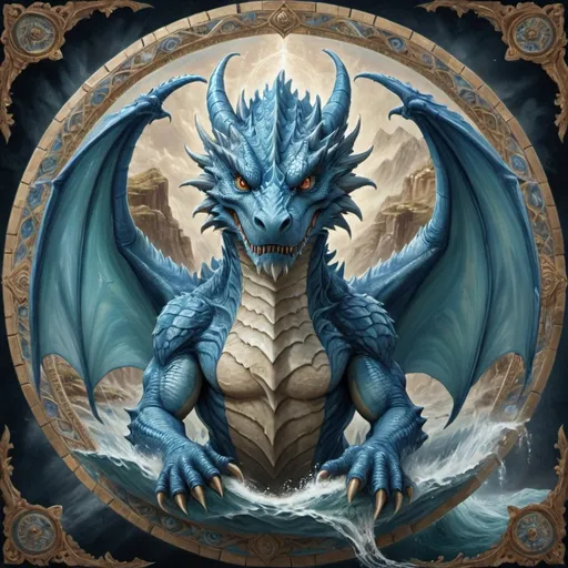 Prompt: water elemental dragon behind the earth elemental mandala
