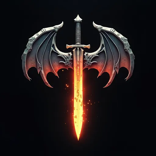 Prompt: stone dragon glowing sword blade logo design