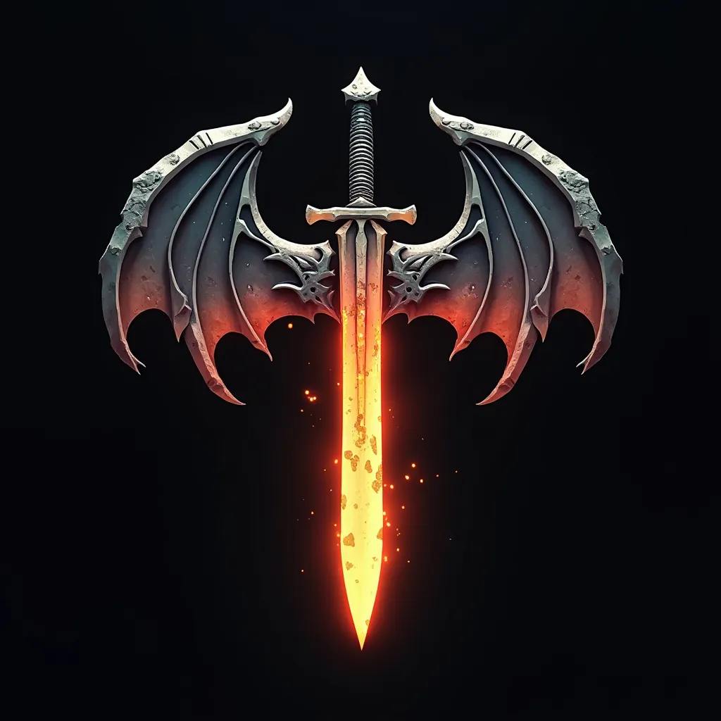 Prompt: stone dragon glowing sword blade logo design