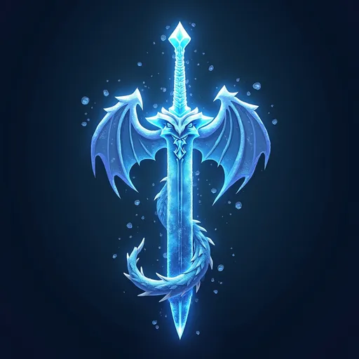 Prompt: ice dragon glowing sword blade logo design