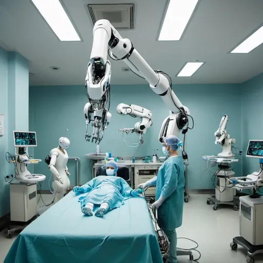 Prompt: Surgical robots in hospital doing surgery