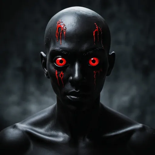 Prompt: A scary black figure with 2 red eyes