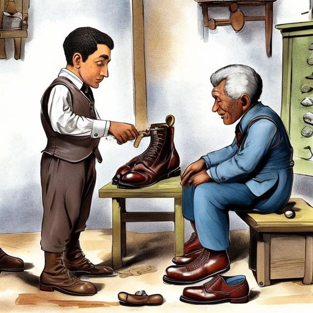 Prompt: One day the professor was asked by the cobbler boy while he was polishing his shoes