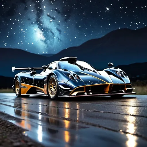 Prompt: Pagani Zonda R car in starry nights painting
