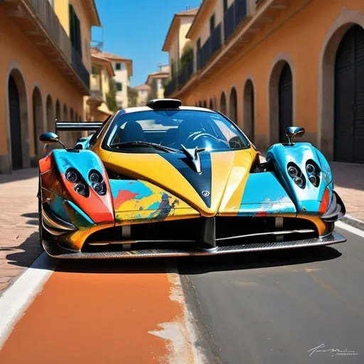 Prompt: Pagani Zonda R painted as an Expressionism painting