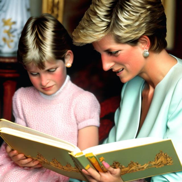 Prompt: Princess Diana Reading A Book With A Little Girl