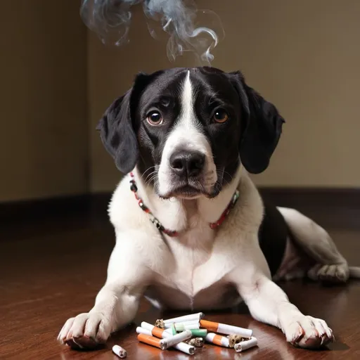 Prompt: Dog smoking drugs