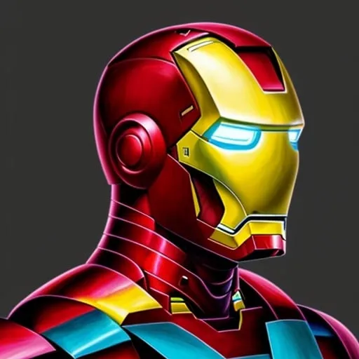 Prompt: Portrait of Iron Man, rainbow color cubism art style.