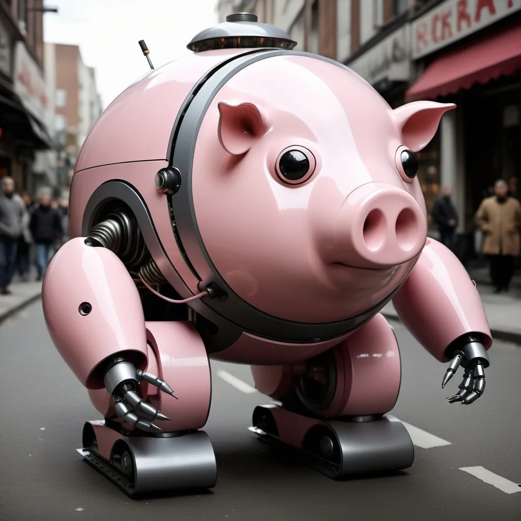 Prompt: robot in pig war fat